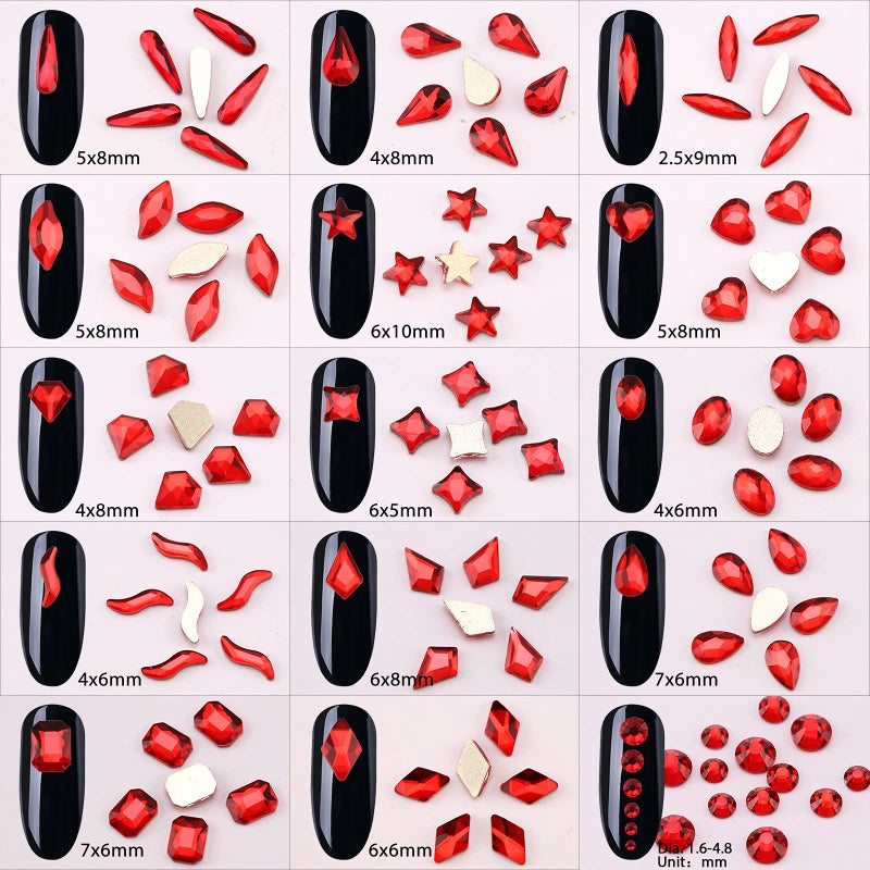 NIBIRU 120 Pcs Multi Shapes Glass AB Rhinestones For Nail Art Craft, Mix 12 Style FlatBack Crystals 3D Decorations Flat Back Stones Gems Set - Image 2